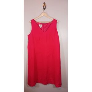 Talbots Irish Linen V-Neck Sleeveless Lined Shift Pink Dress Size 16W